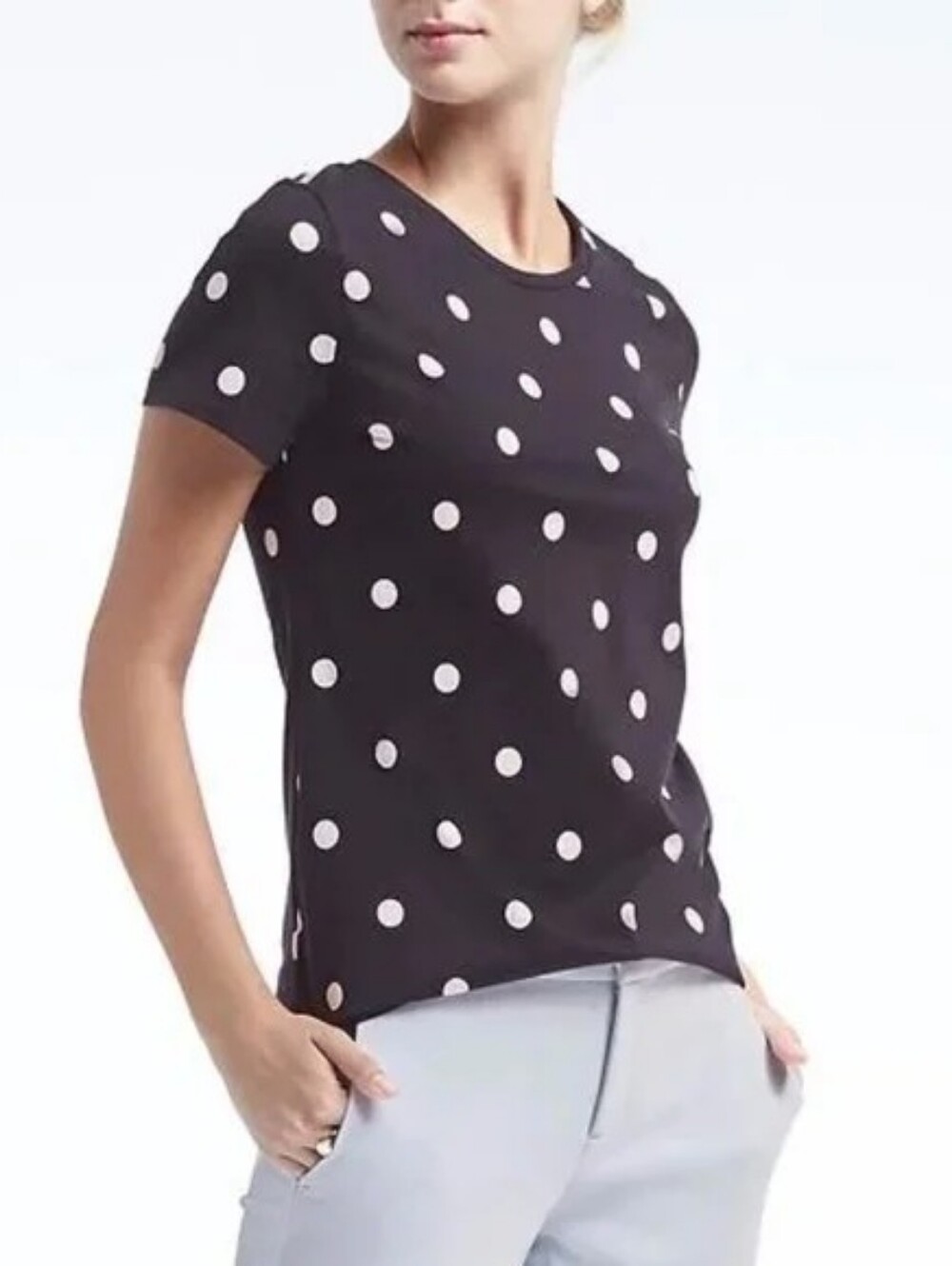 Banana Republic Navy White Polka Dot Short Sleeve Tee Women Small Supima Cotton